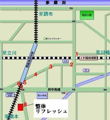 ＪＲ南武線稲田堤駅から京王線京王稲田堤駅までの地図